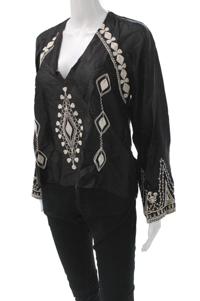 Zara Women Tunic Black V-Neck Long Sleeve Geometric Viscose Size XS