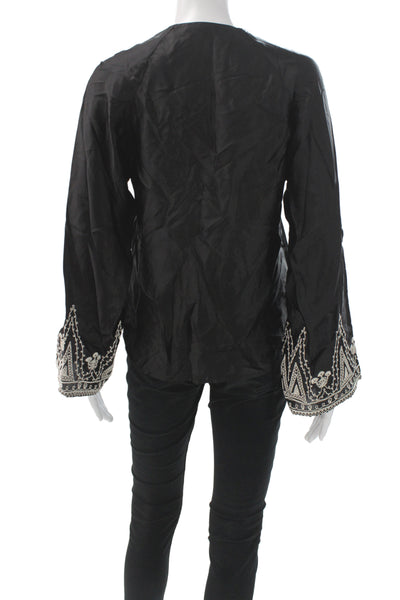 Zara Women Tunic Black V-Neck Long Sleeve Geometric Viscose Size XS