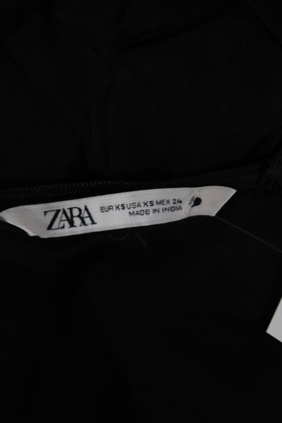 Zara Women Tunic Black V-Neck Long Sleeve Geometric Viscose Size XS