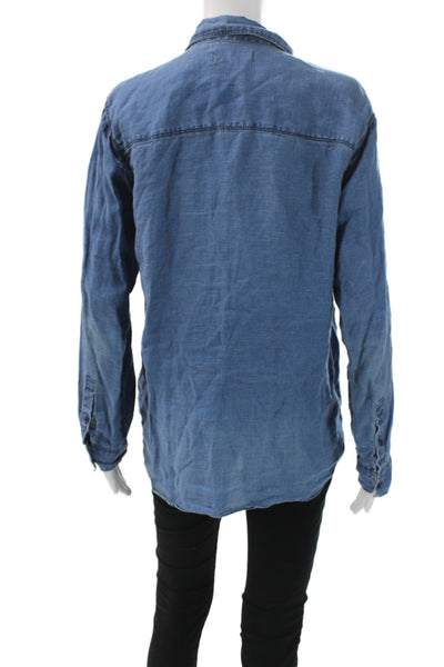 Madewell Women Basic Button-Up Linen Collared Long Sleeve Blue Size S