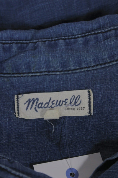 Madewell Women Basic Button-Up Linen Collared Long Sleeve Blue Size S