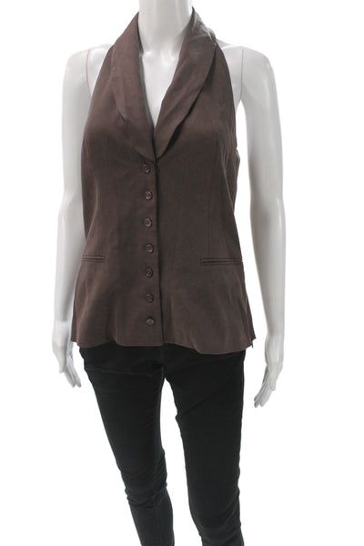 Reformation Women Button-Down Halter Vest Brown Sleeveless Size 6