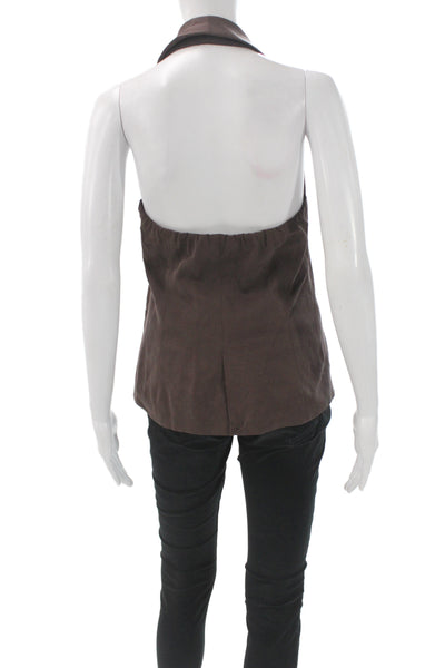 Reformation Women Button-Down Halter Vest Brown Sleeveless Size 6