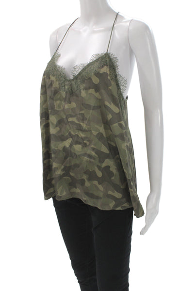 Cami Women Silk V-Neck Camouflage Tank Sleeveless Green Size M