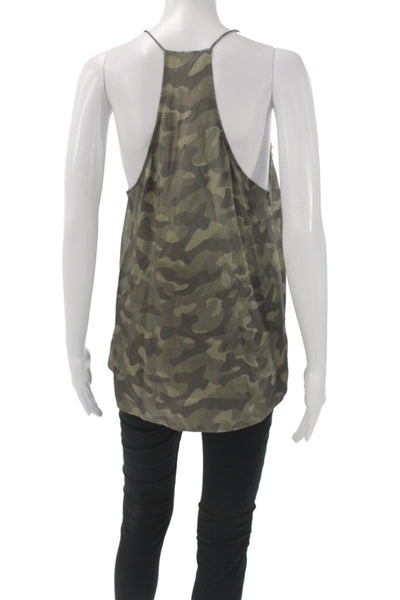 Cami Women Silk V-Neck Camouflage Tank Sleeveless Green Size M