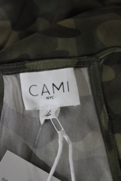 Cami Women Silk V-Neck Camouflage Tank Sleeveless Green Size M