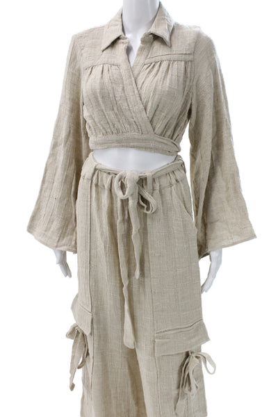 Christelle Nima Womens Bohemian Collared Long Sleeve Outfit Set Beige Size S