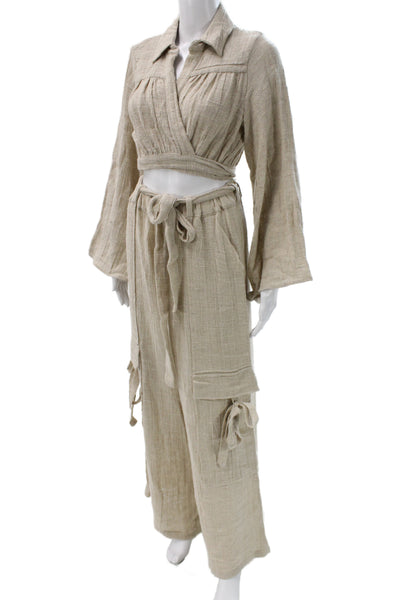 Christelle Nima Womens Bohemian Collared Long Sleeve Outfit Set Beige Size S