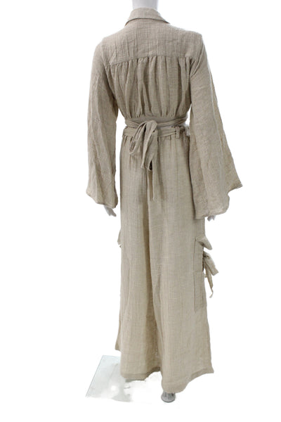 Christelle Nima Womens Bohemian Collared Long Sleeve Outfit Set Beige Size S