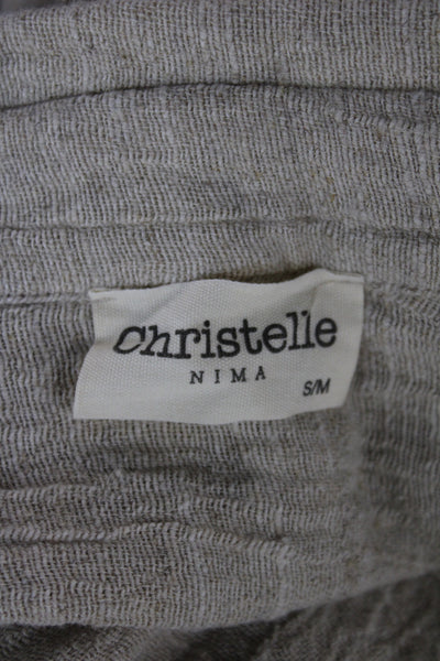 Christelle Nima Womens Bohemian Collared Long Sleeve Outfit Set Beige Size S