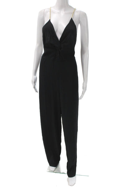 Ba&Sh Womens Black V Neck Sleeveless Jumpsuit Viscose Zip Elegant Size S