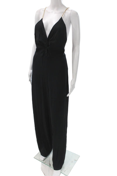Ba&Sh Womens Black V Neck Sleeveless Jumpsuit Viscose Zip Elegant Size S