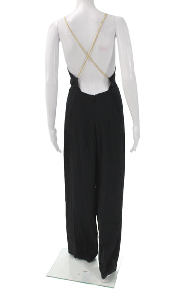 Ba&Sh Womens Black V Neck Sleeveless Jumpsuit Viscose Zip Elegant Size S