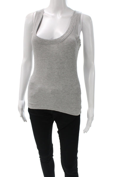 Sundays Women Ribbed Scoop Neck Sleeveless Tank Gray Basic Summer Size S