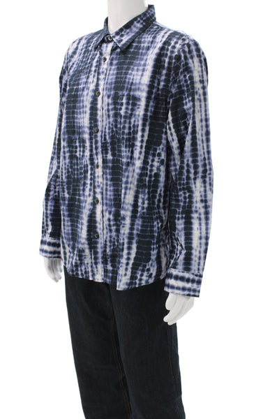 Michael Kors Mens Button-Down Collared Geometric Tie Dye Blue Shirt Size XL