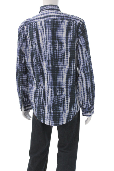 Michael Kors Mens Button-Down Collared Geometric Tie Dye Blue Shirt Size XL