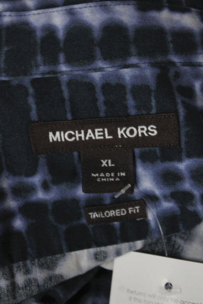 Michael Kors Mens Button-Down Collared Geometric Tie Dye Blue Shirt Size XL
