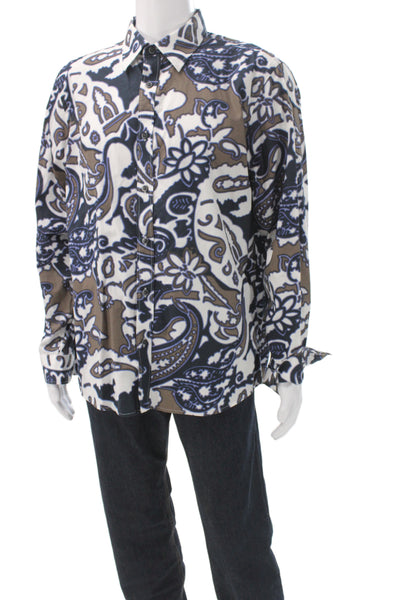 Michael Kors Men's Button-Down Shirt Blue Paisley Cotton Long Sleeve Size XL