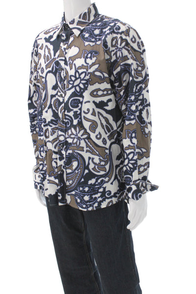 Michael Kors Men's Button-Down Shirt Blue Paisley Cotton Long Sleeve Size XL