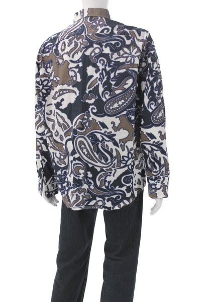 Michael Kors Men's Button-Down Shirt Blue Paisley Cotton Long Sleeve Size XL
