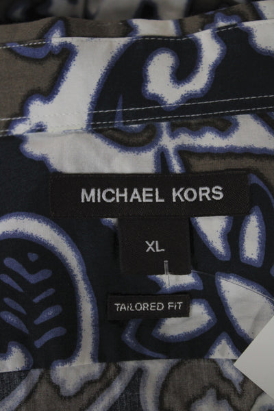 Michael Kors Men's Button-Down Shirt Blue Paisley Cotton Long Sleeve Size XL