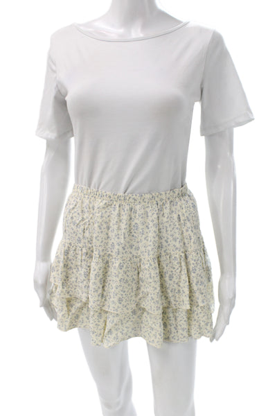 Brandy Melville Women Ivory Floral Mini Skirt Viscose Pull On Size One Size