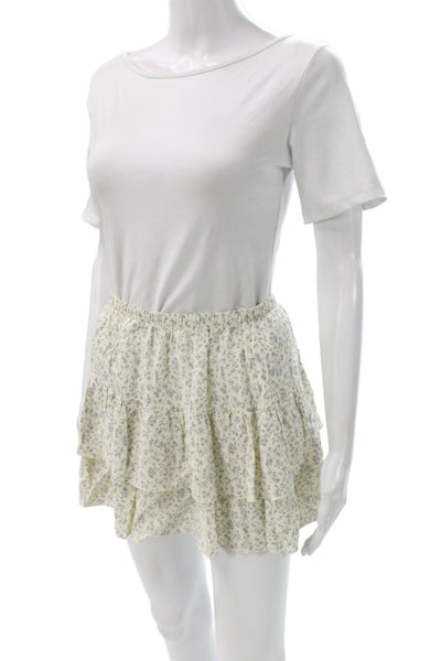 Brandy Melville Women Ivory Floral Mini Skirt Viscose Pull On Size One Size