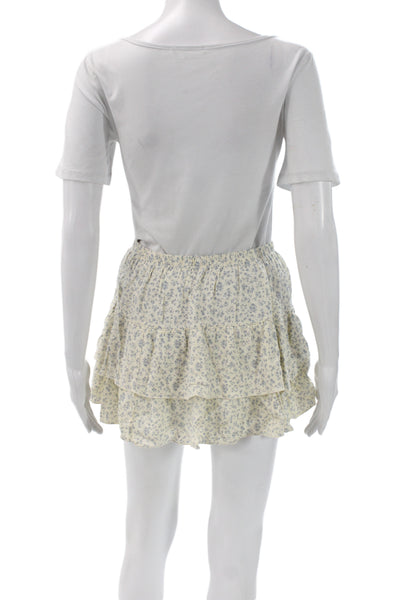 Brandy Melville Women Ivory Floral Mini Skirt Viscose Pull On Size One Size