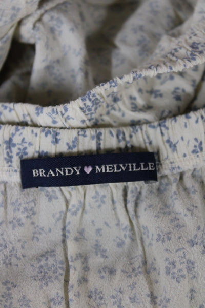 Brandy Melville Women Ivory Floral Mini Skirt Viscose Pull On Size One Size