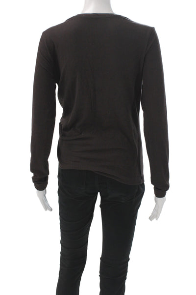Banana Republic Women Brown Scoop Neck Long Sleeve T-Shirt 57% Cotton Size S