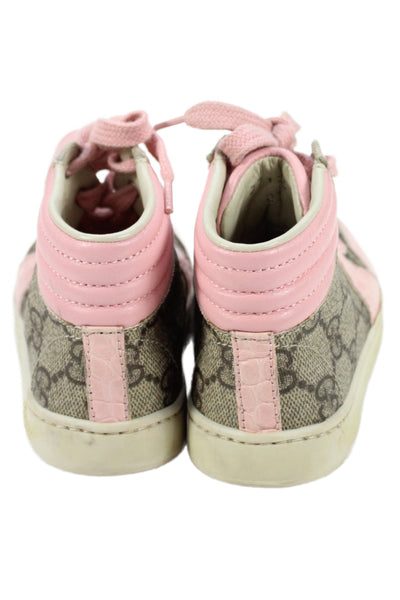 Gucci Toddler Leather Lace-Up High Top Monogram Sneakers Pink/Gray Size 23