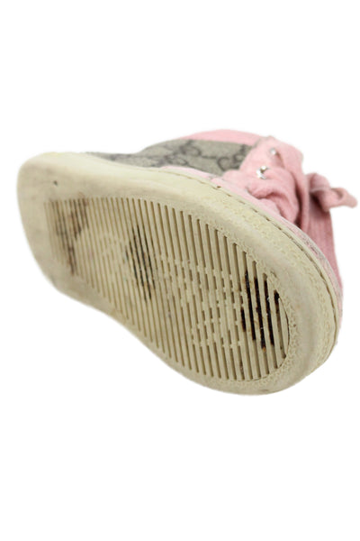 Gucci Toddler Leather Lace-Up High Top Monogram Sneakers Pink/Gray Size 23