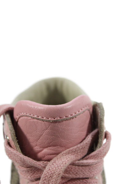 Gucci Toddler Leather Lace-Up High Top Monogram Sneakers Pink/Gray Size 23