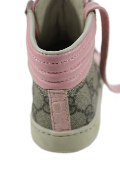 Gucci Toddler Leather Lace-Up High Top Monogram Sneakers Pink/Gray Size 23