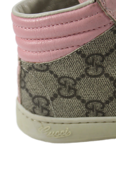 Gucci Toddler Leather Lace-Up High Top Monogram Sneakers Pink/Gray Size 23