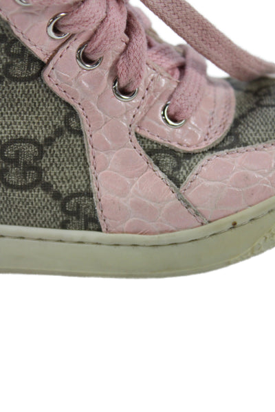 Gucci Toddler Leather Lace-Up High Top Monogram Sneakers Pink/Gray Size 23