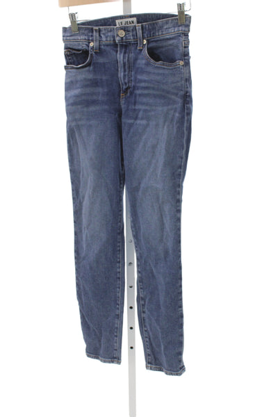 Le Jean Women Straight Mid-Rise Jeans Blue Cotton Blend Button Size 24