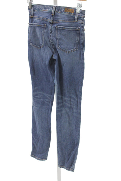 Le Jean Women Straight Mid-Rise Jeans Blue Cotton Blend Button Size 24