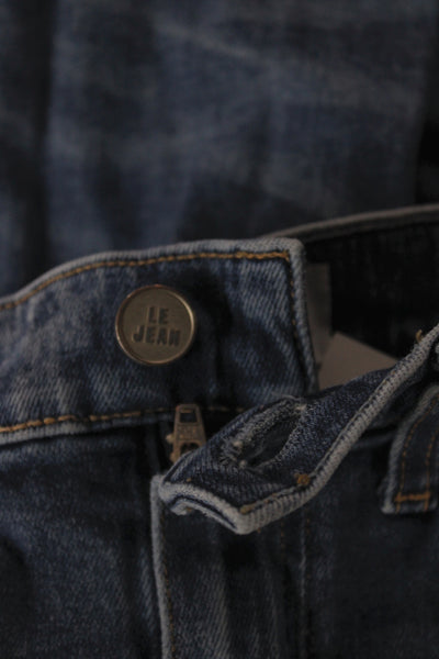 Le Jean Women Straight Mid-Rise Jeans Blue Cotton Blend Button Size 24
