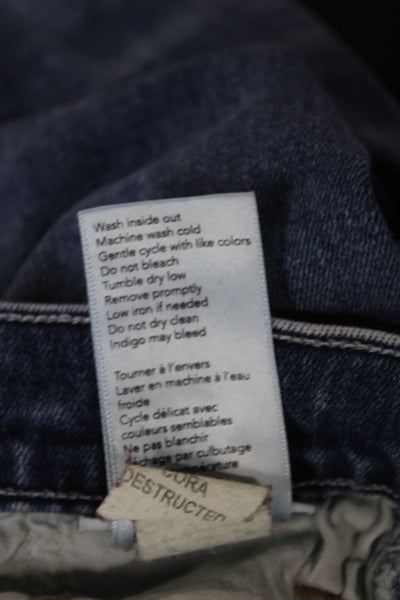 Le Jean Women Straight Mid-Rise Jeans Blue Cotton Blend Button Size 24