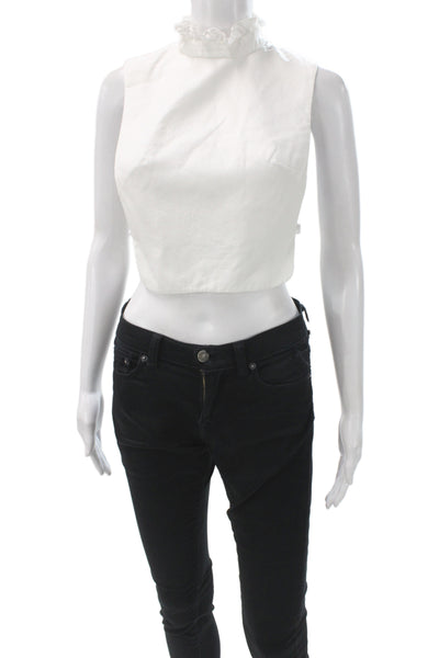 Erdem Women High Neck Cropped Cotton Tank White Sleeveless Size XS