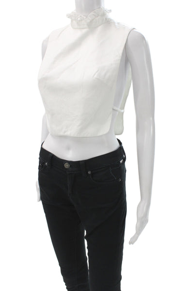 Erdem Women High Neck Cropped Cotton Tank White Sleeveless Size XS