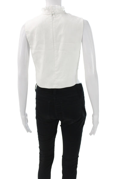 Erdem Women High Neck Cropped Cotton Tank White Sleeveless Size XS