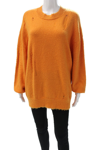 R13 Womens Orange Wool Pullover Sweater Crew Neck Distressed Size XS