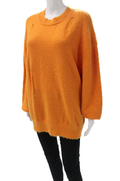 R13 Womens Orange Wool Pullover Sweater Crew Neck Distressed Size XS