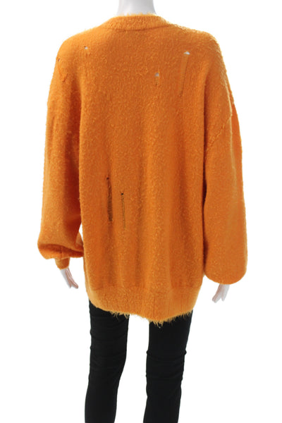 R13 Womens Orange Wool Pullover Sweater Crew Neck Distressed Size XS