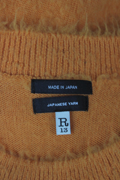 R13 Womens Orange Wool Pullover Sweater Crew Neck Distressed Size XS