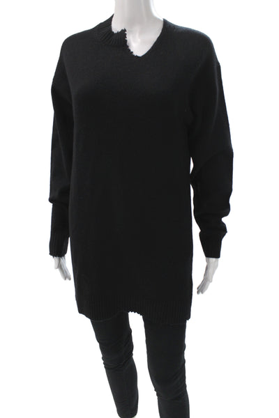 Tibi Womens Sweater Dress Black V Neck Long Sleeve Size 2XS