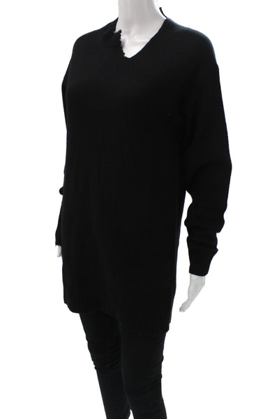 Tibi Womens Sweater Dress Black V Neck Long Sleeve Size 2XS