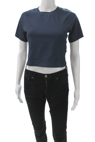 Nike Womens Cropped T-Shirt Blue Crewneck Short Sleeve Athleisure Size L